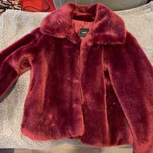 Burgundy faux fur coat